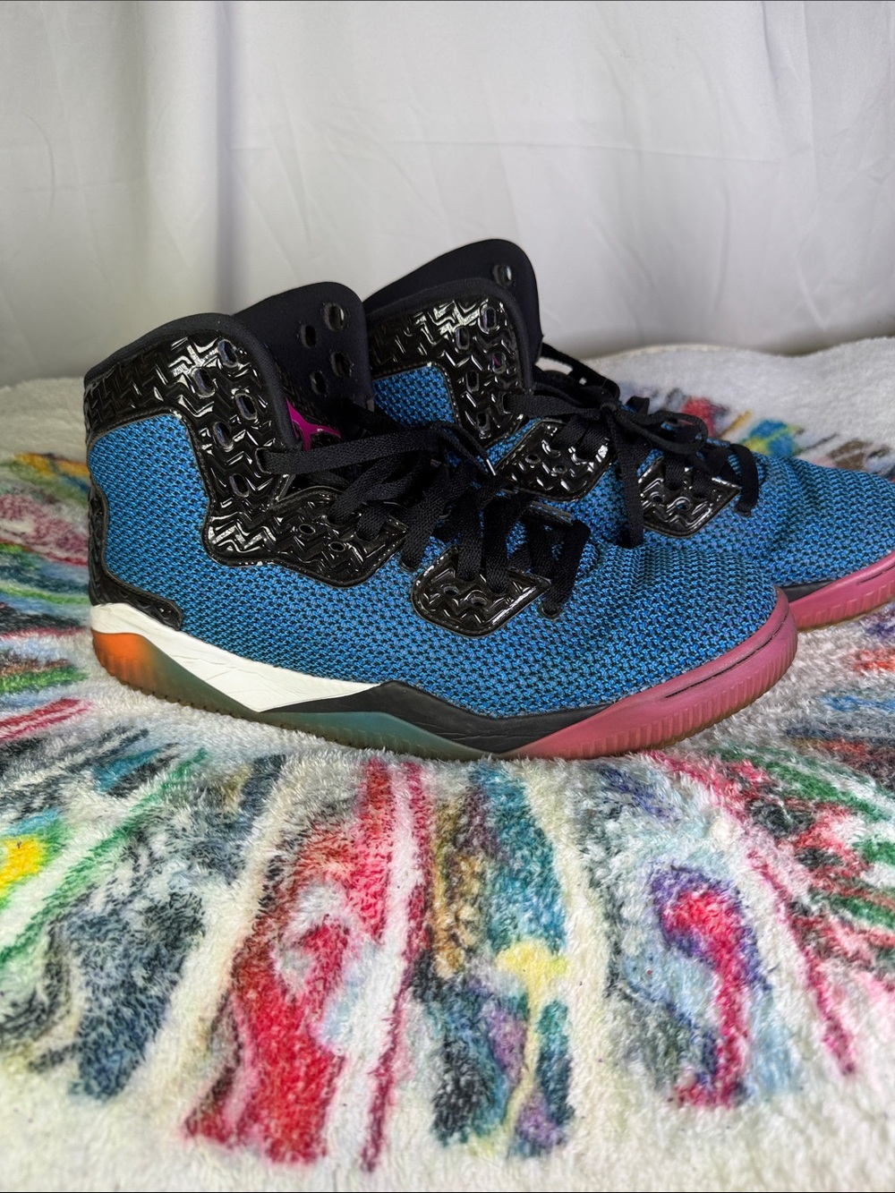 Jordan Spike Forty Blue Sneakers with Pink and Black Accents